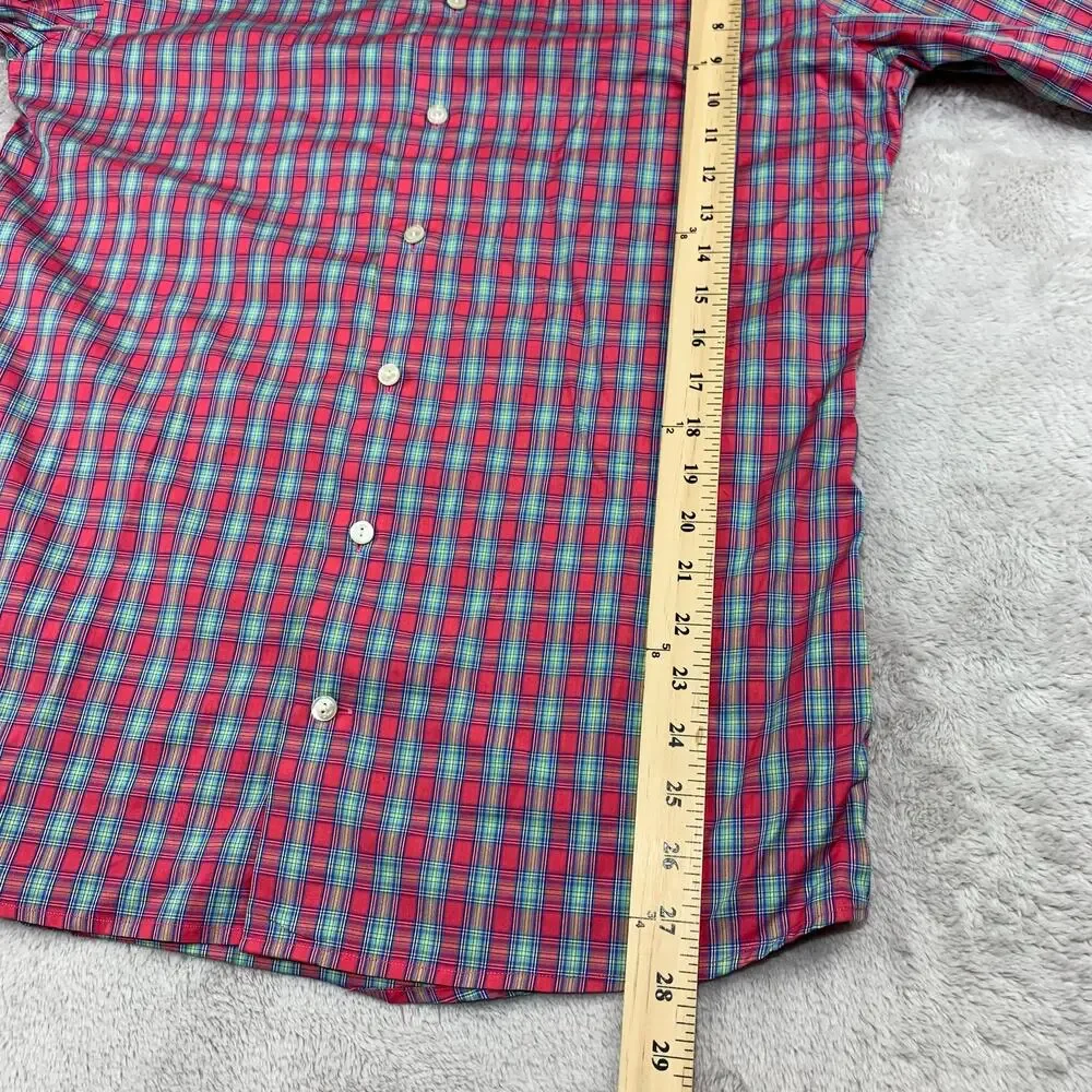 ETON Button Down Dress Shirt 15.5 / 39 Men Slim Salmon Coral Plaid Easter Spring